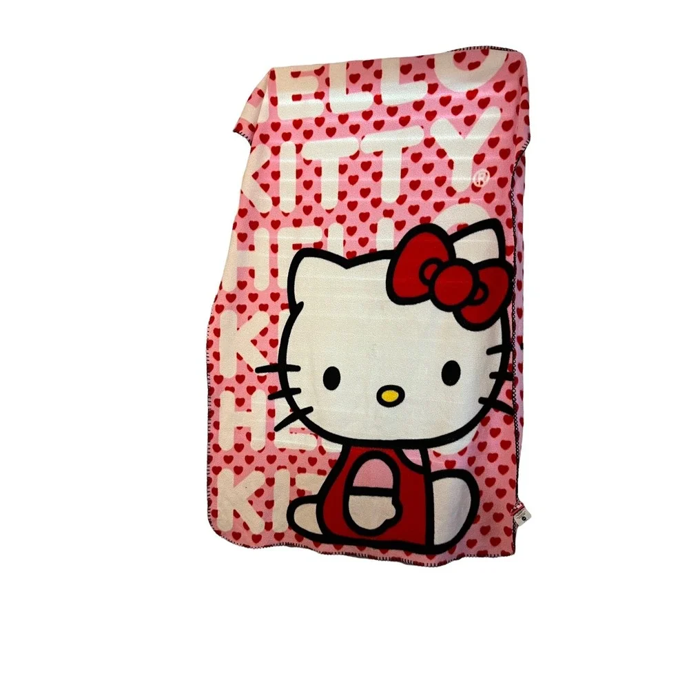 Hello Kitty Blanket by‎ Sanrio Fleece Valentines Hearts 34x51 inches Vintage